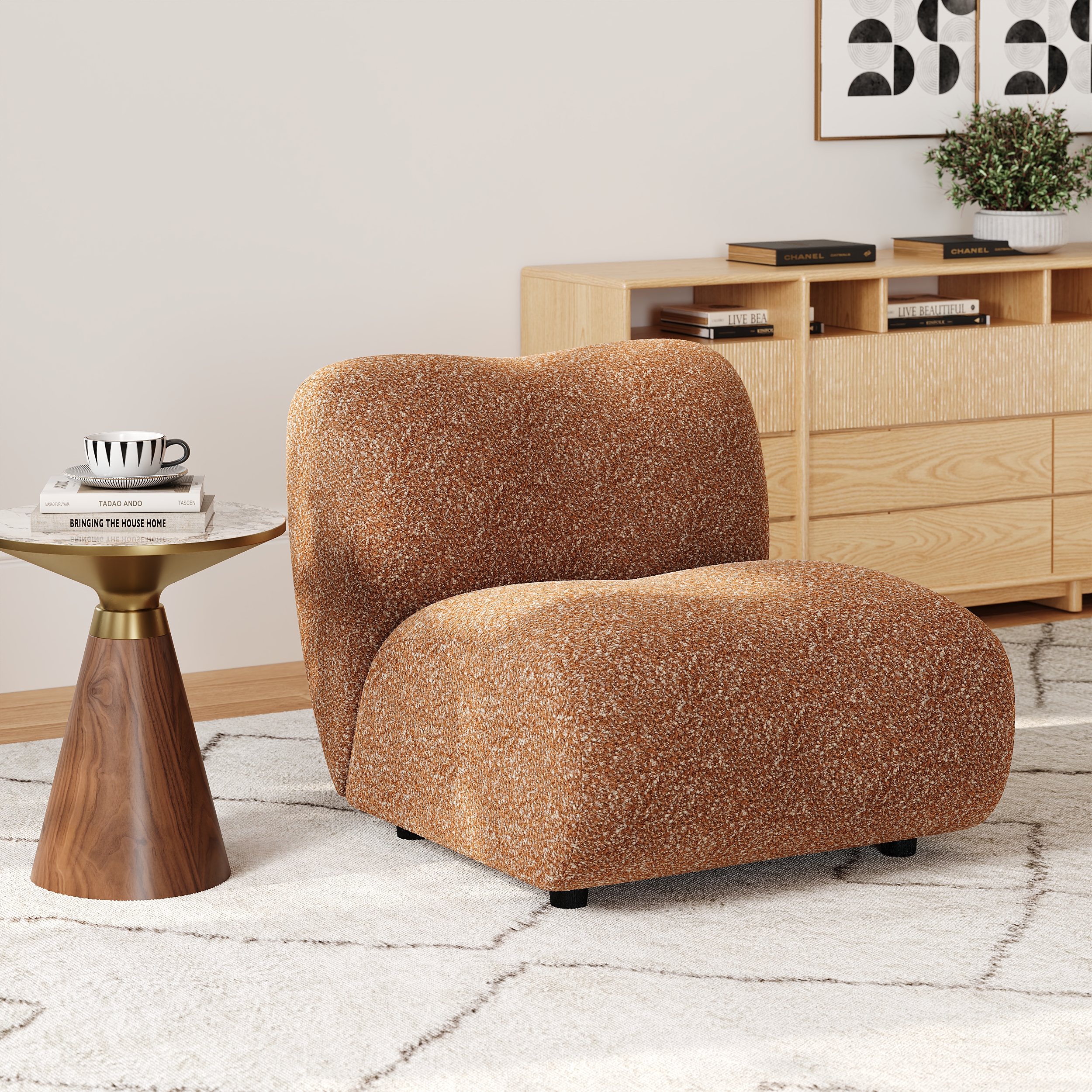 17" Performance Boucle Curved Slipper Accent Chair