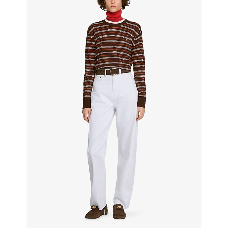 Womens Striped Round-Neck Wool Jumper