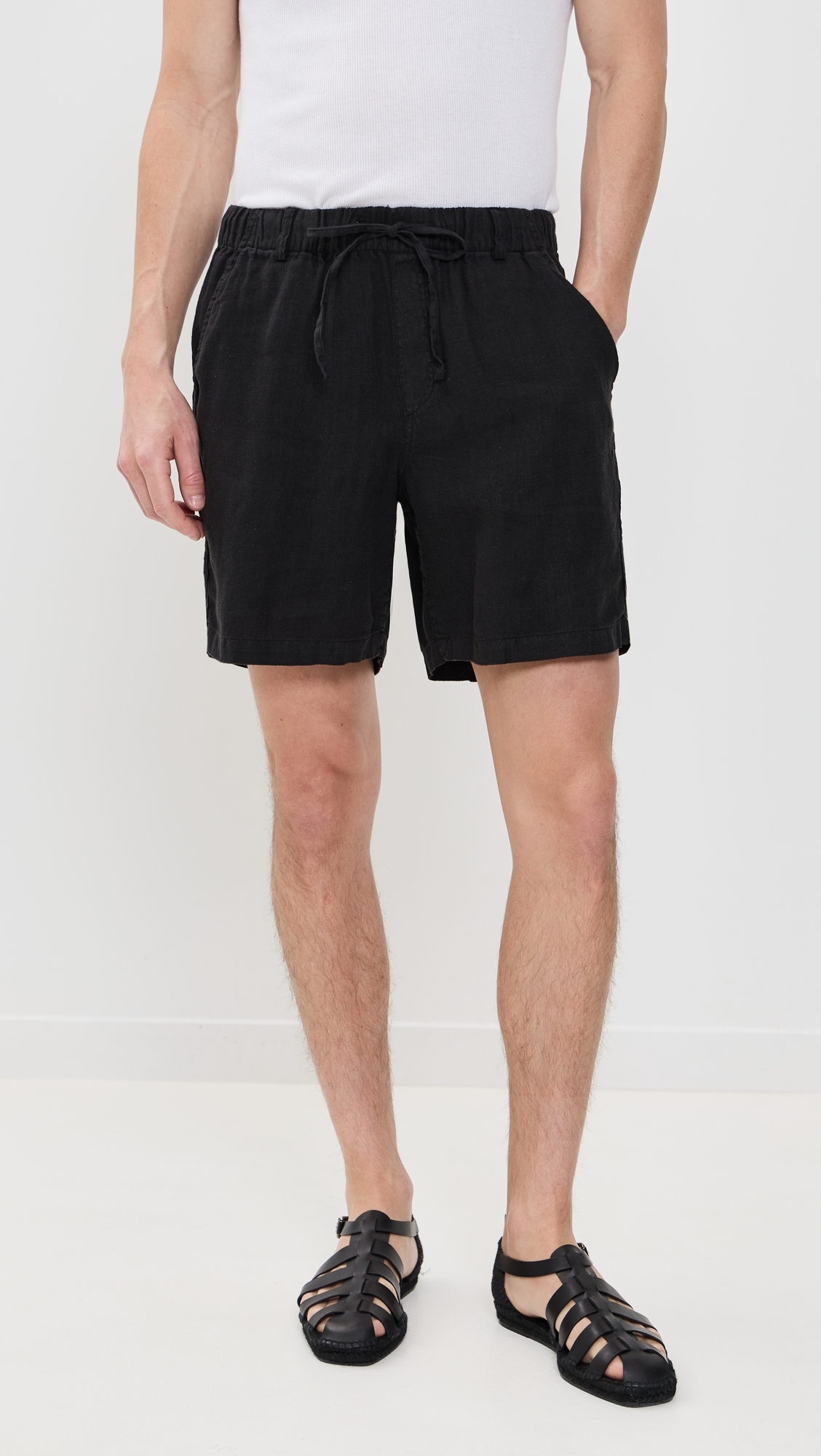 Bather Black Linen Leisure Shorts 6.25 Black