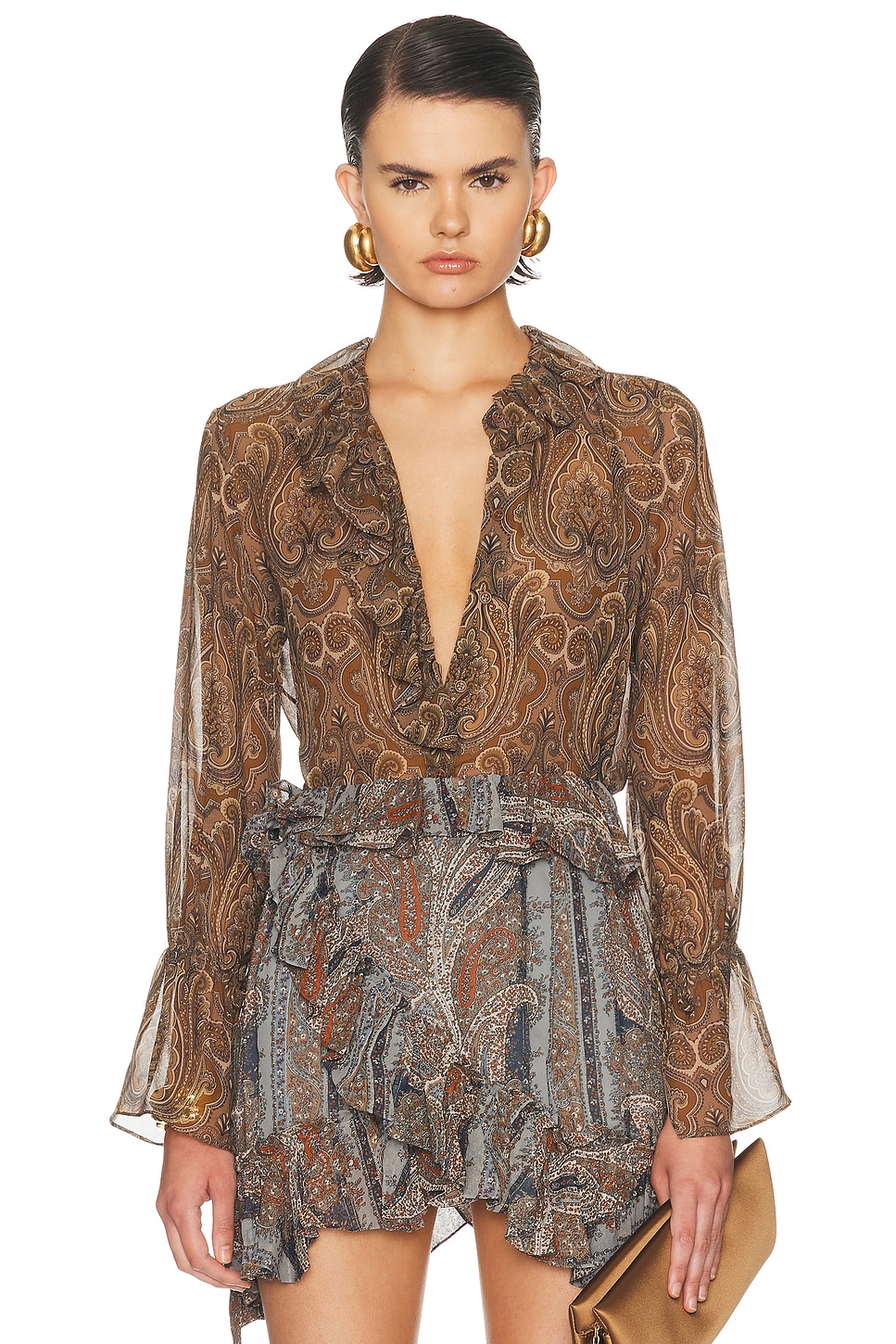 NILI LOTAN Cecily Top in Khaki Paisley - Brown. M also in L