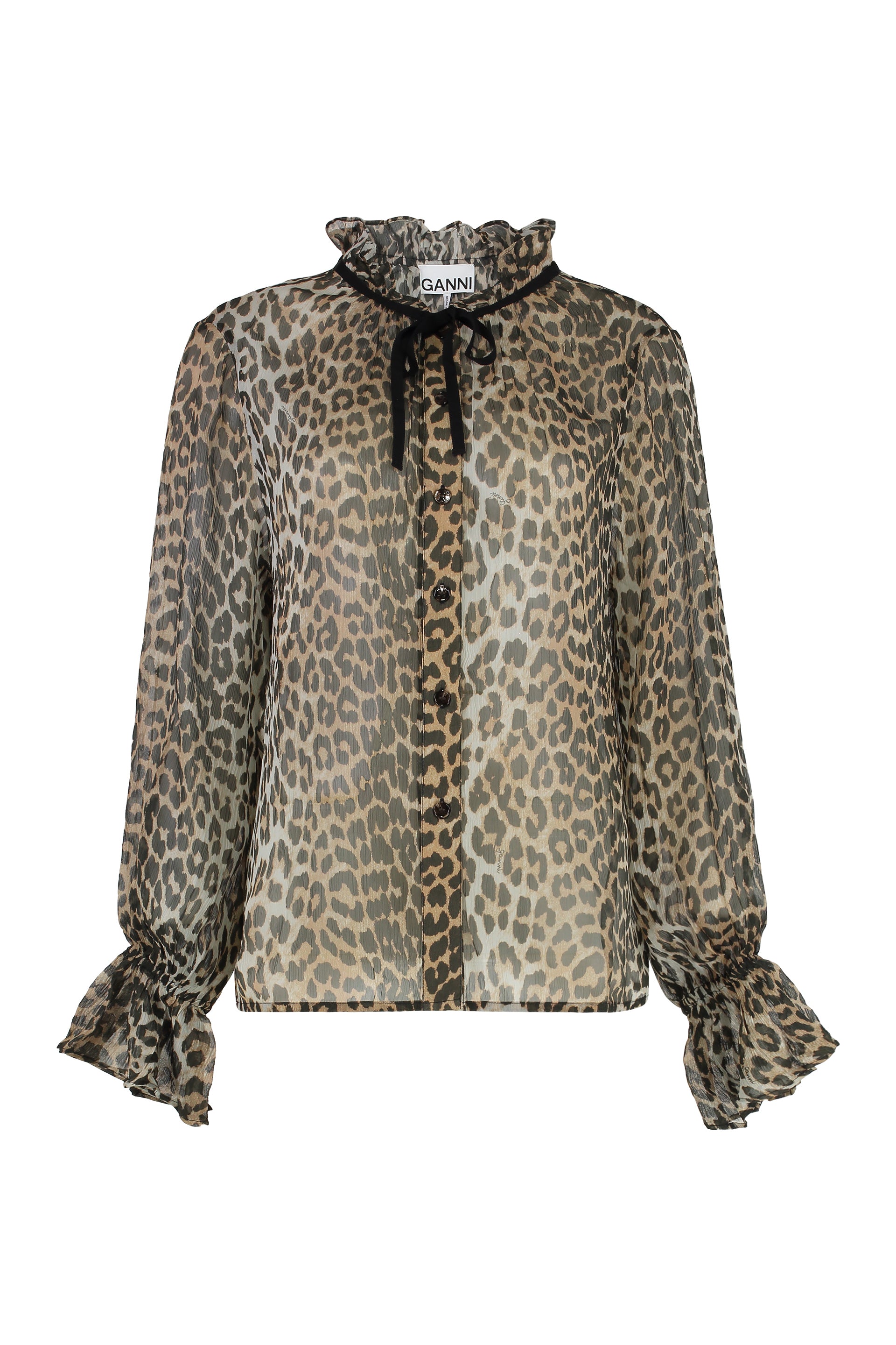 Leopard-print Tie-neck Chiffon Blouse