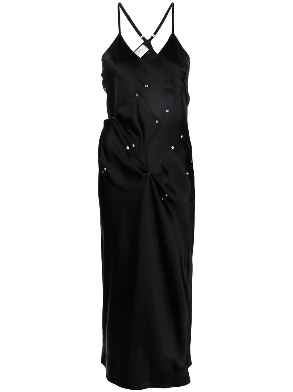 Embellished gathered-detail slip dress - Black