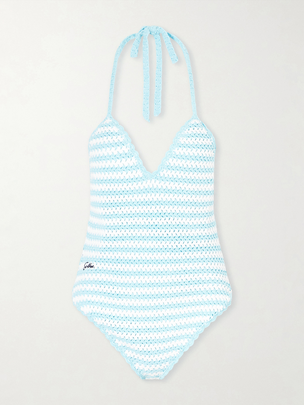 Karoline Striped Crocheted Swimsuit - Blue