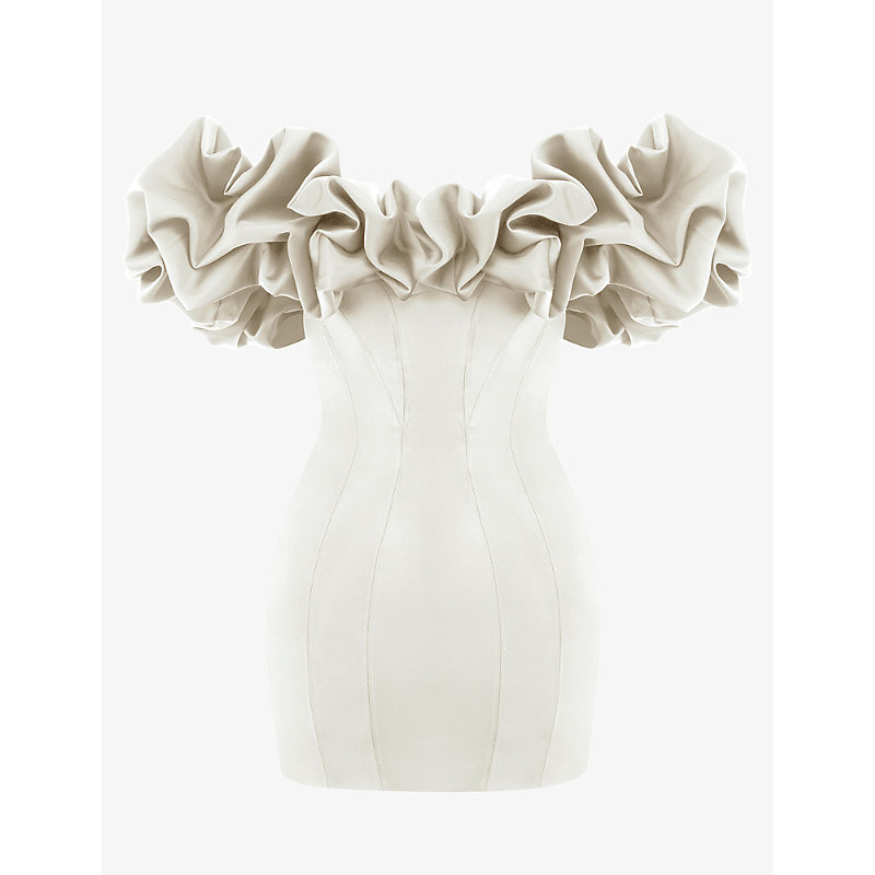 Womens Ivory Selena Ruffle-trim Strapless Satin Mini Dress