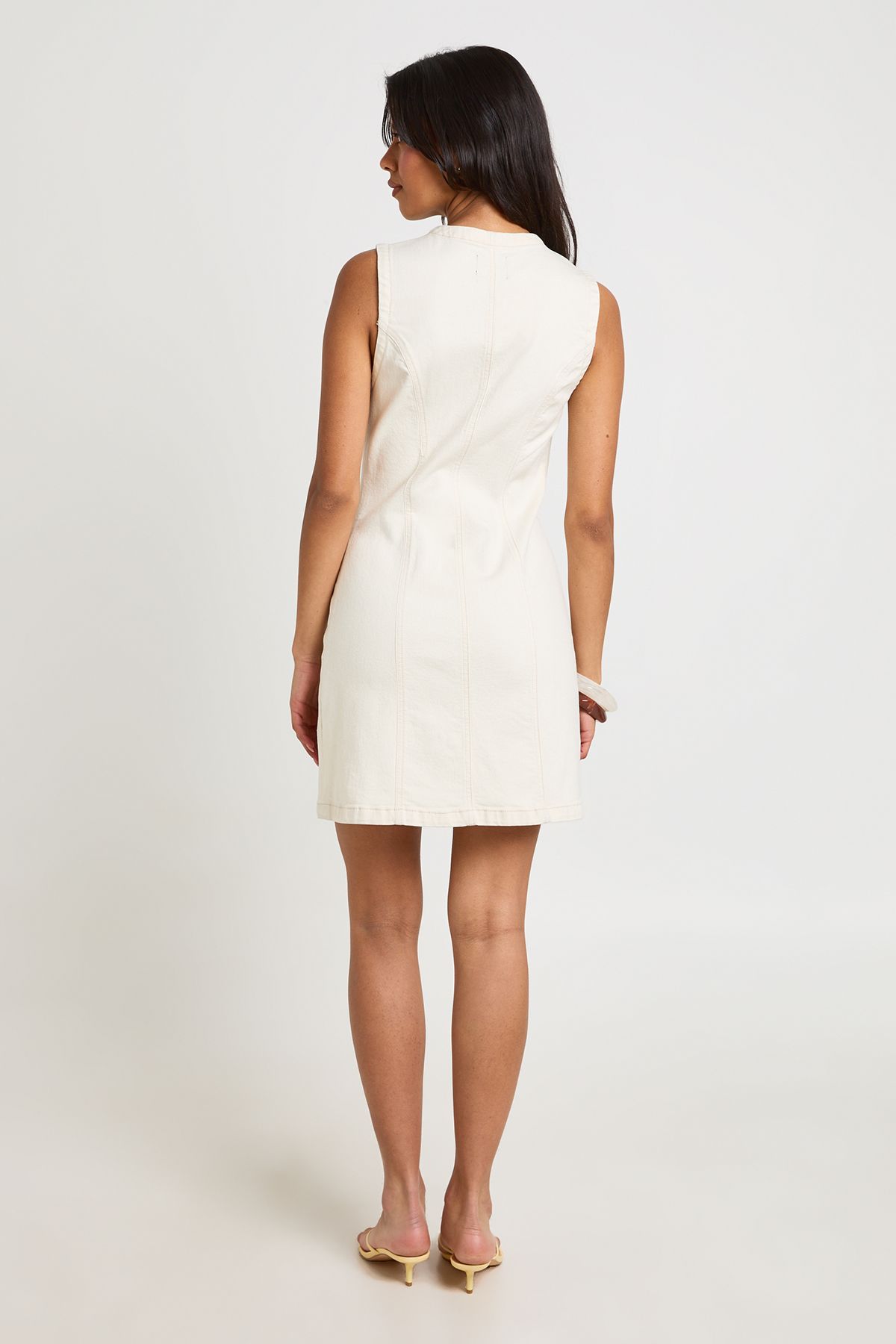 Boohoo Womens Seam Detail Button Down Denim Mini Dress - Ecru Cotton