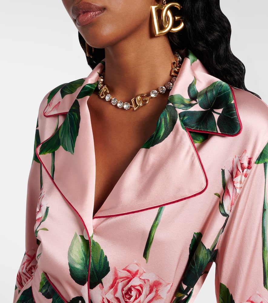 Floral silk-blend satin blouse