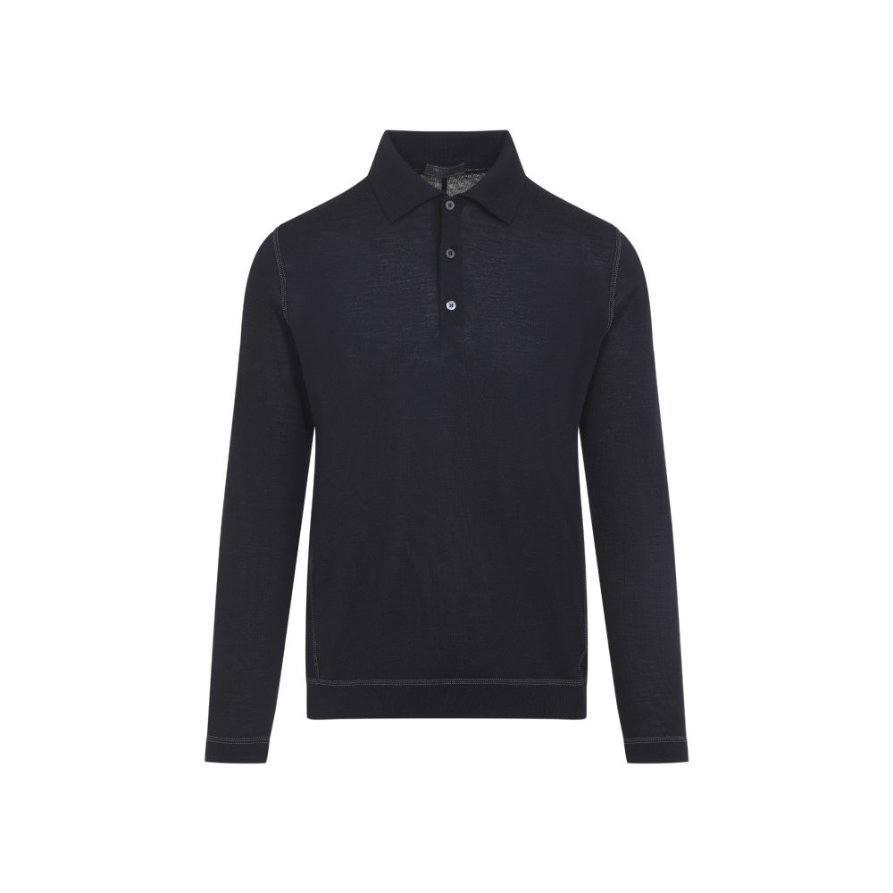 Blue Solid Polo Sweater