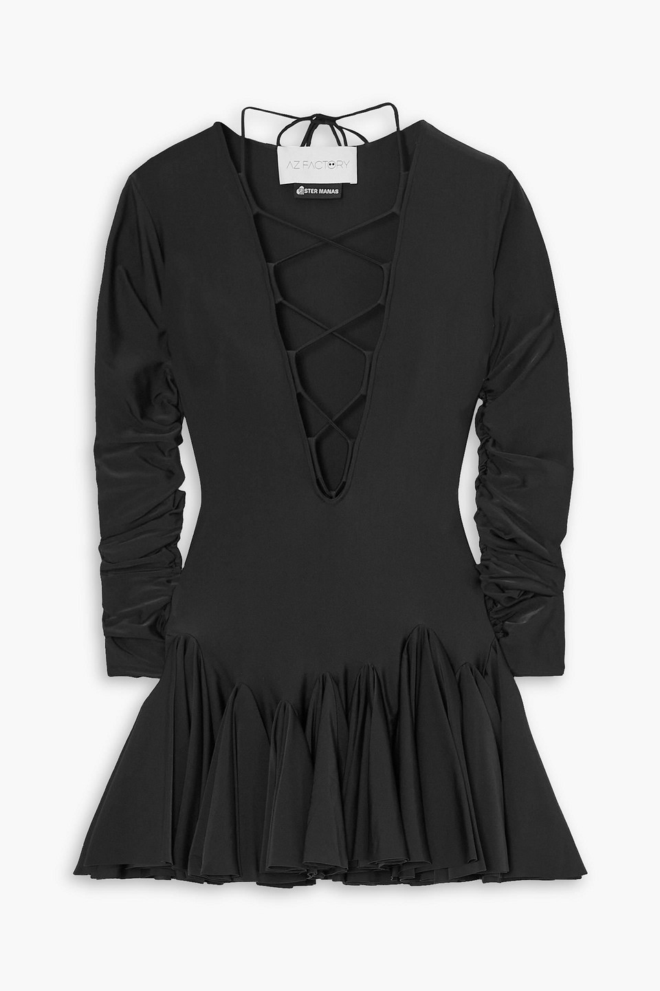 Ester Manas lace-up ruffled stretch-jersey mini dress