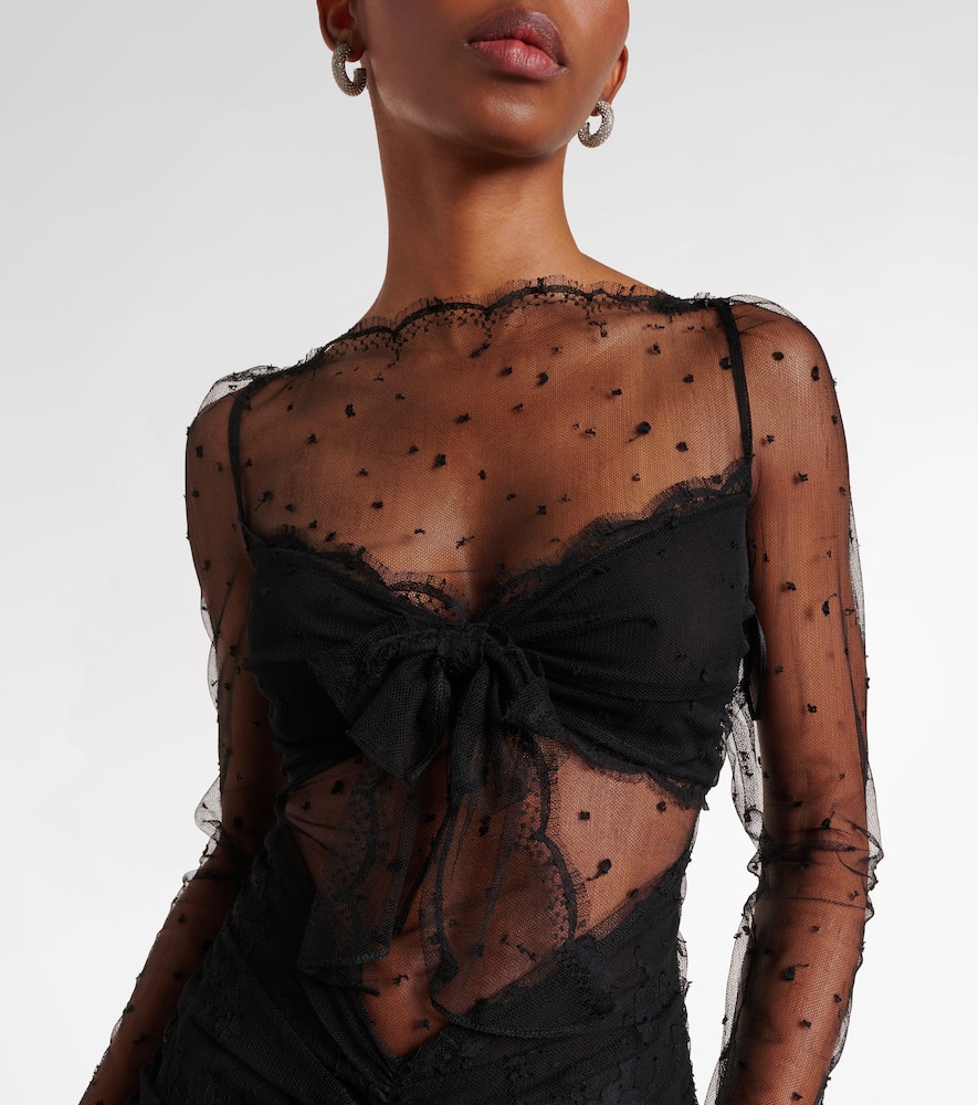 Sheer cotton-blend lace gown
