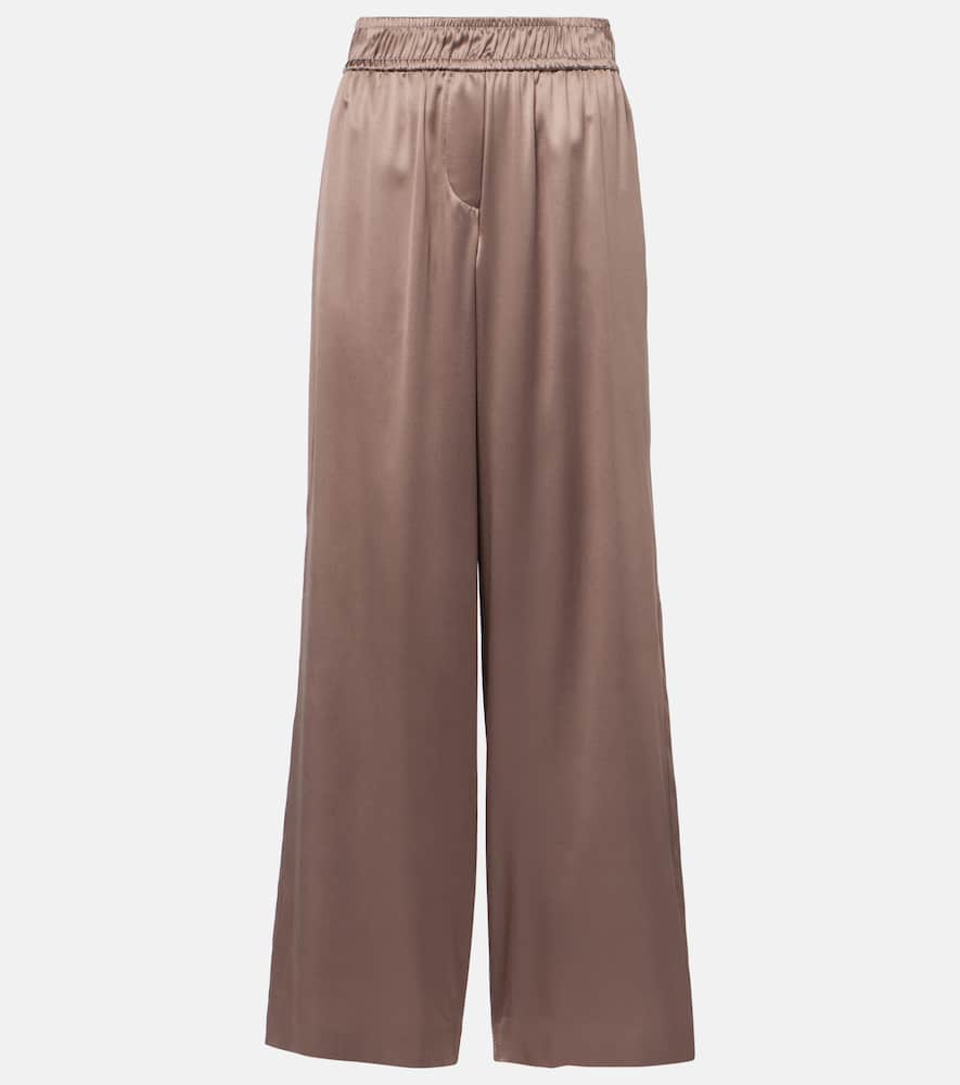 Silk-blend satin wide-leg pants