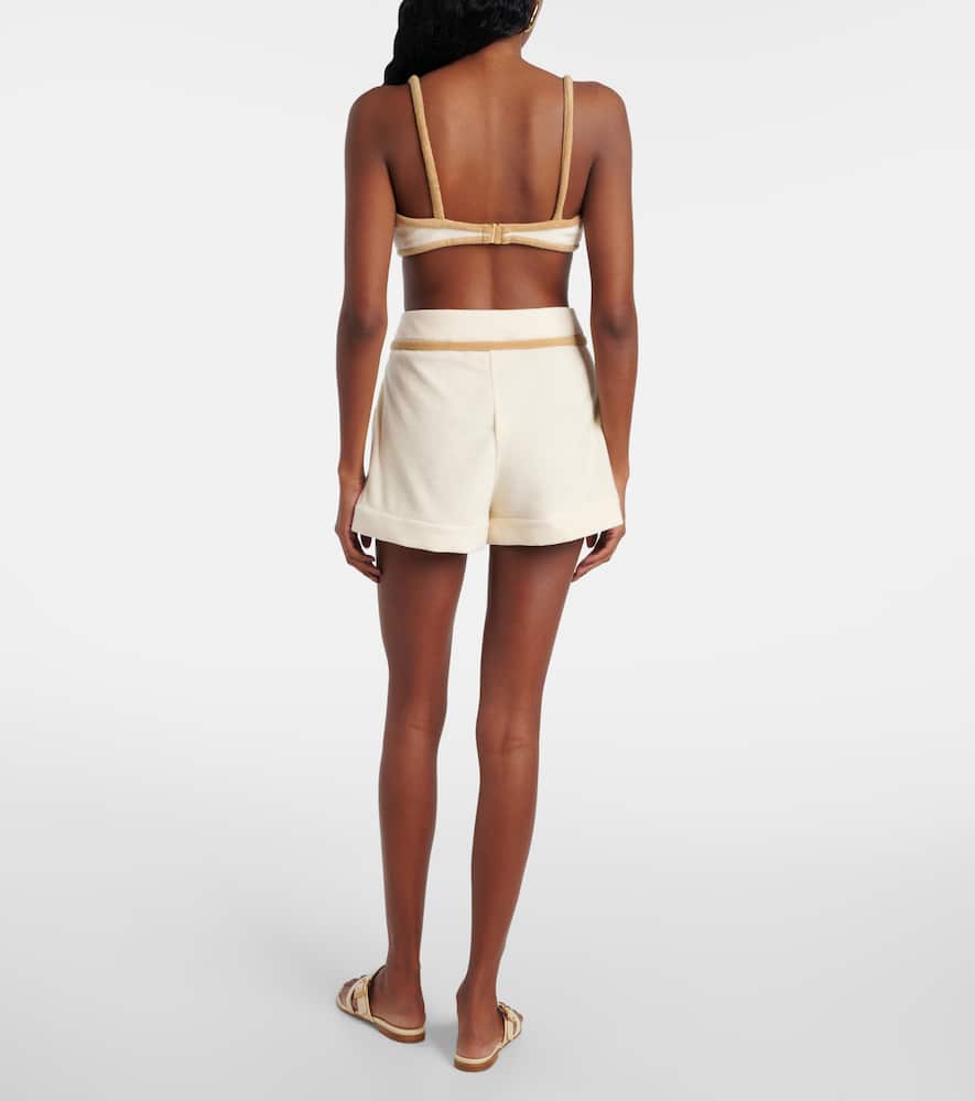 Colorblocked cotton-blend terry shorts