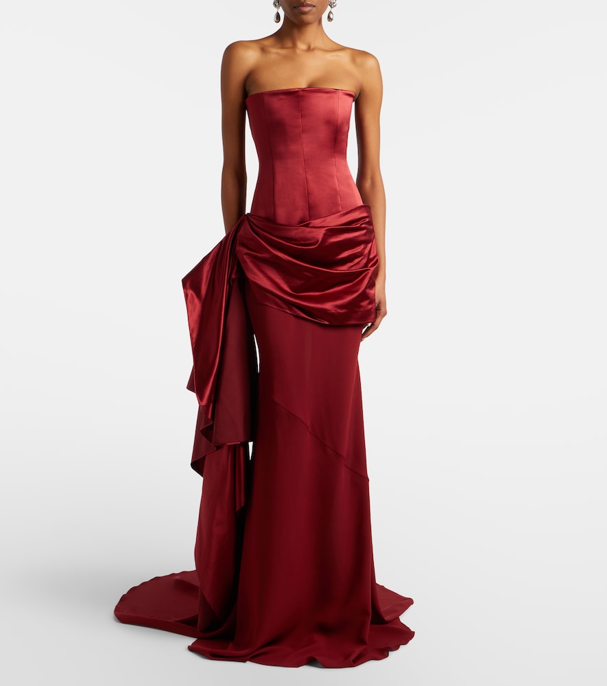 Draped silk corset gown