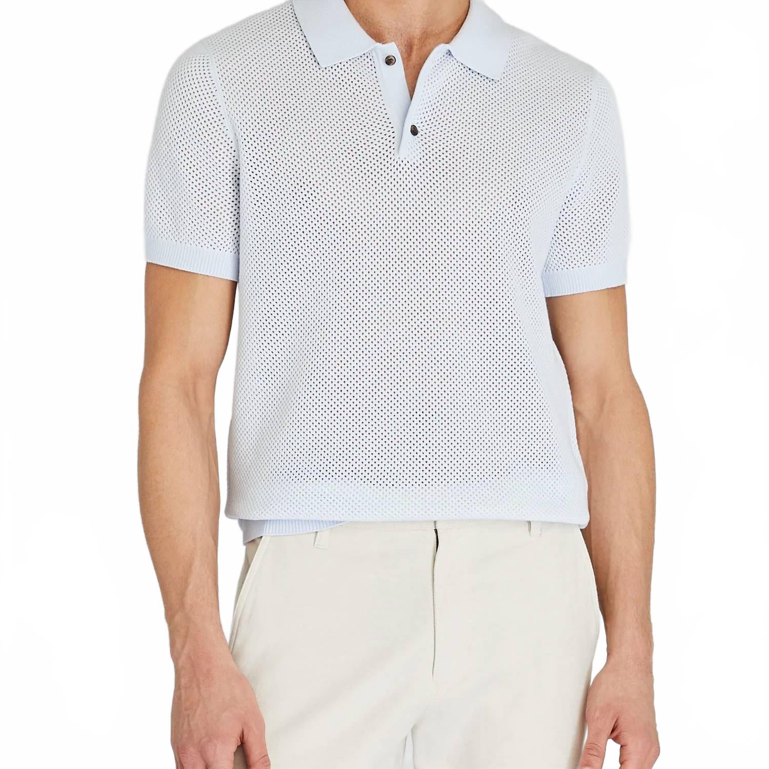 Textured Knit Polo Shirt In Light Blue