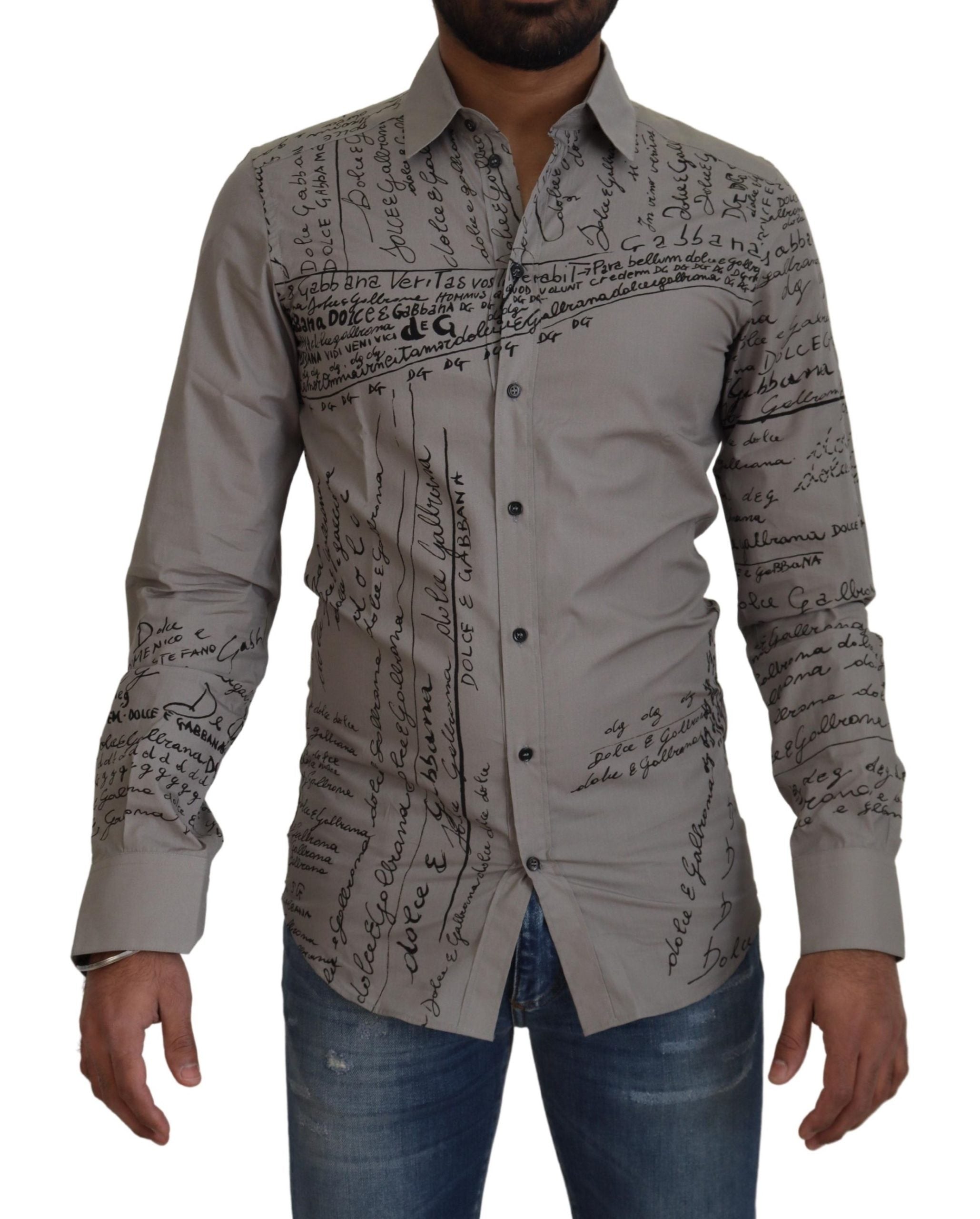Text-Printed Cotton Shirt — Gray