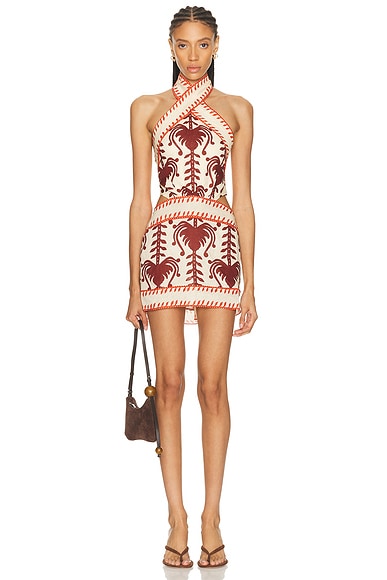 Johanna Ortiz Tide Strength Mini Dress in Ecru & Marsala - Cream,Burgundy. 2 also , 4