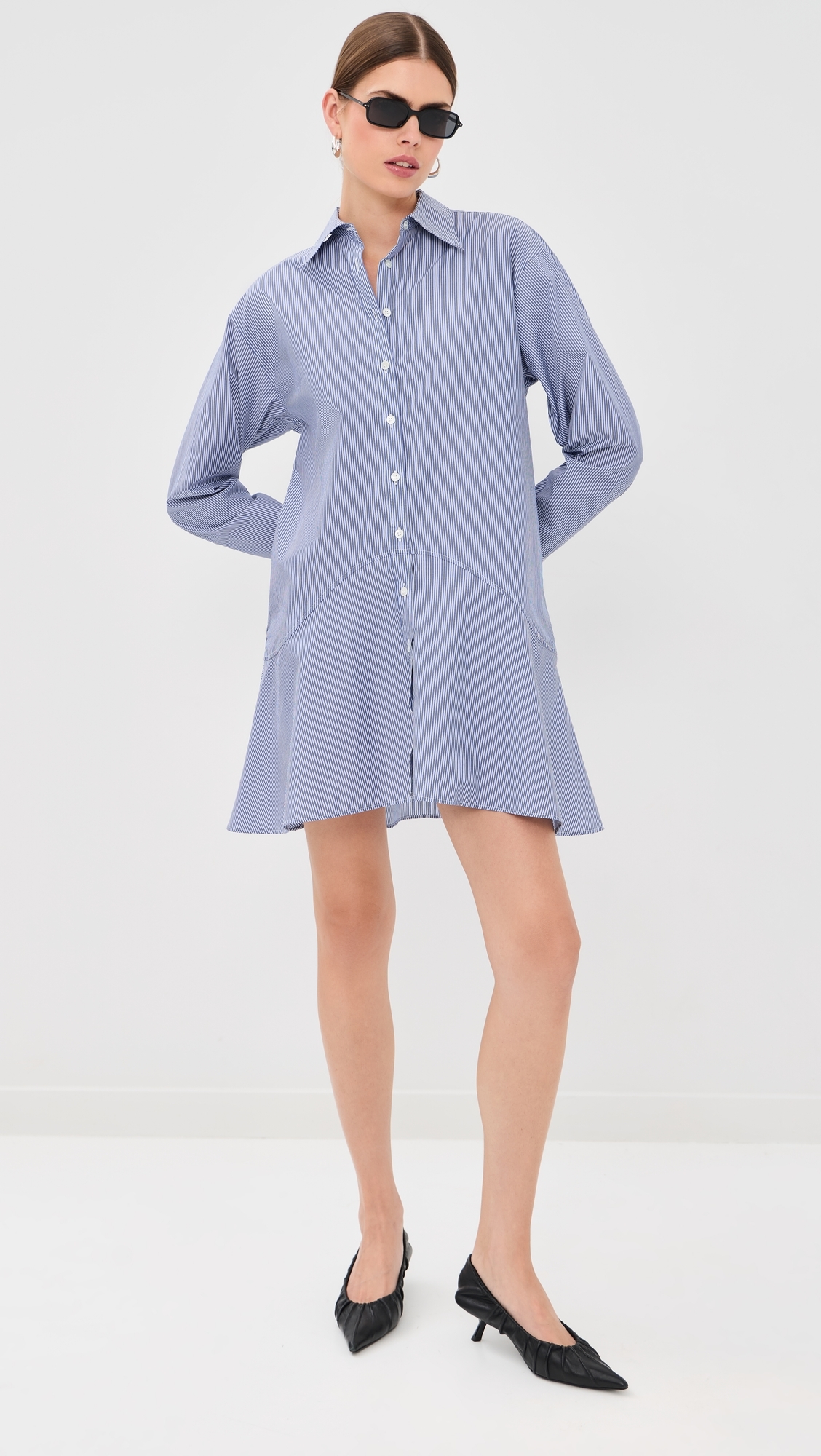 Striped Petal Bottom Shirt Dress Blue Stripe