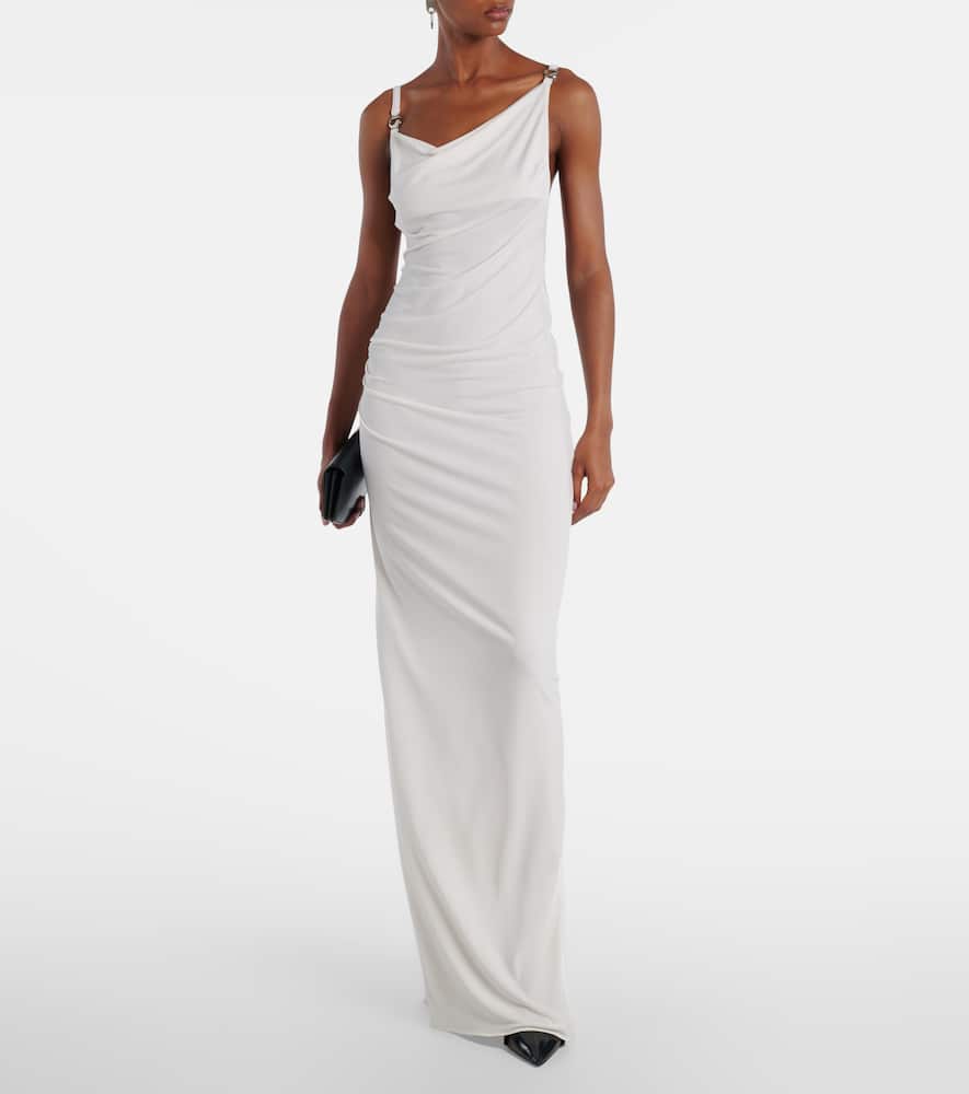 Draped open-back jersey maxi dress
