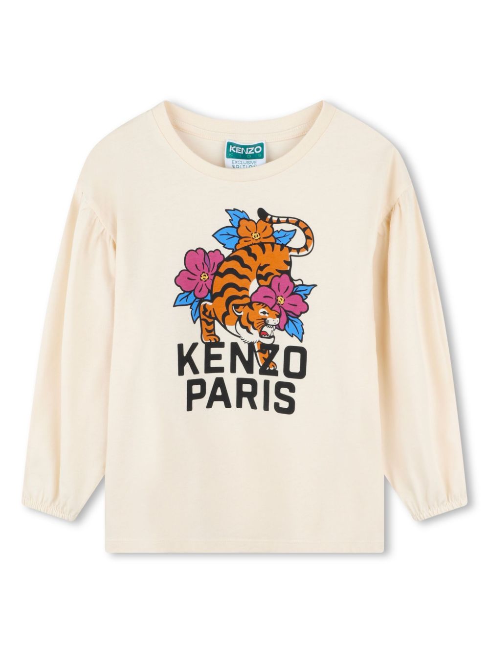 Floral tiger print long-sleeved T-shirt - Neutrals