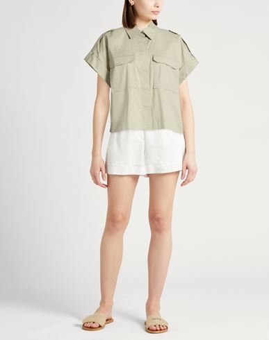Woman Shirt Sage green Size 10 Cotton, Elastane