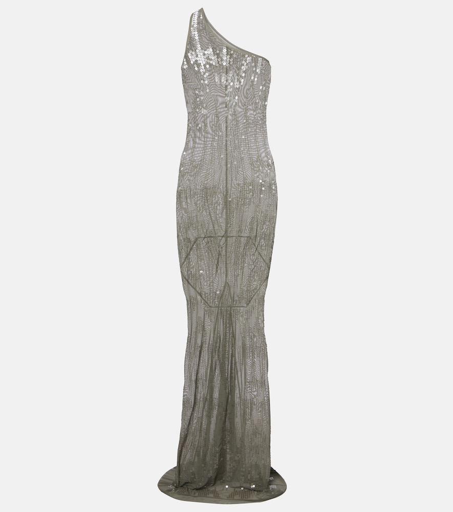 Sequined sheer tulle gown