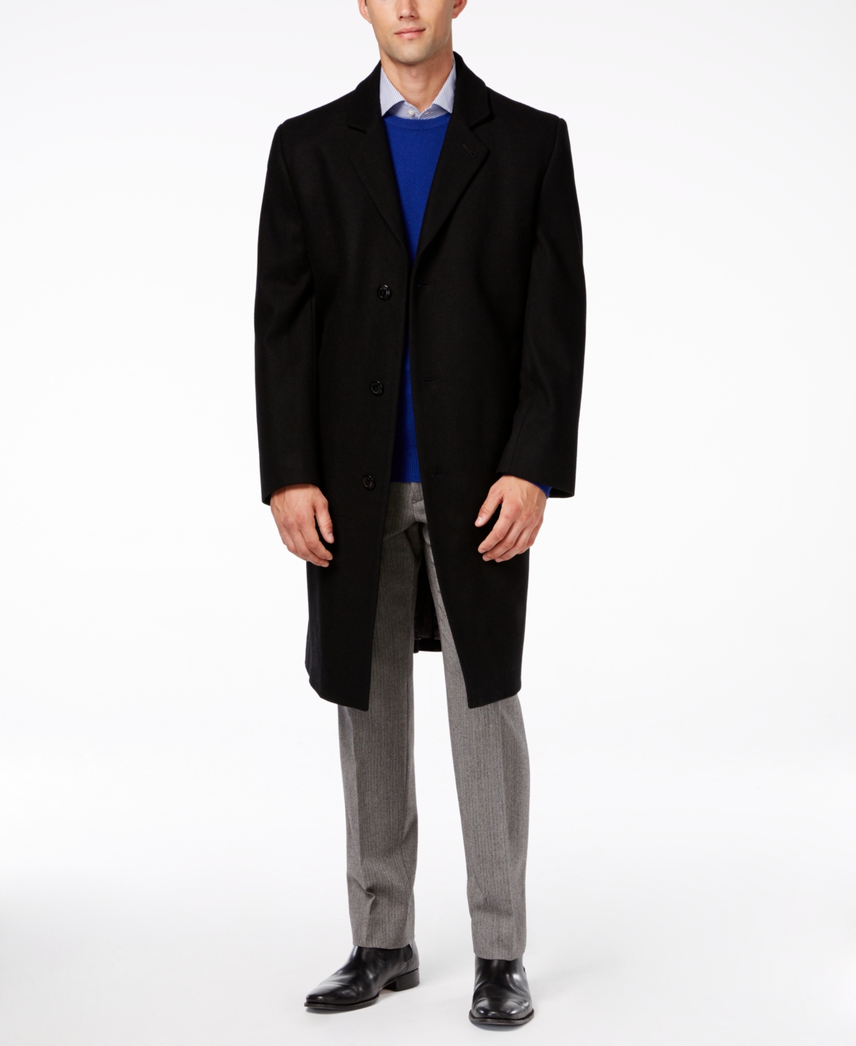 Big and Tall Signature Wool-Blend Overcoat - Black