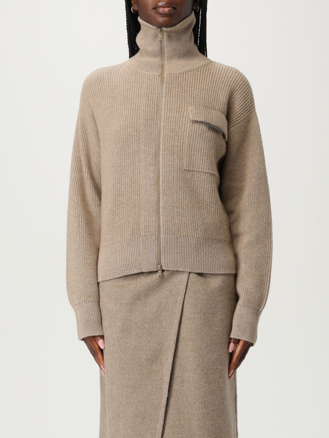 Zip-up ribbed cardigan - Neutrals