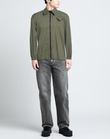 Man Shirt Military green Size L Cotton, Nylon, Elastane