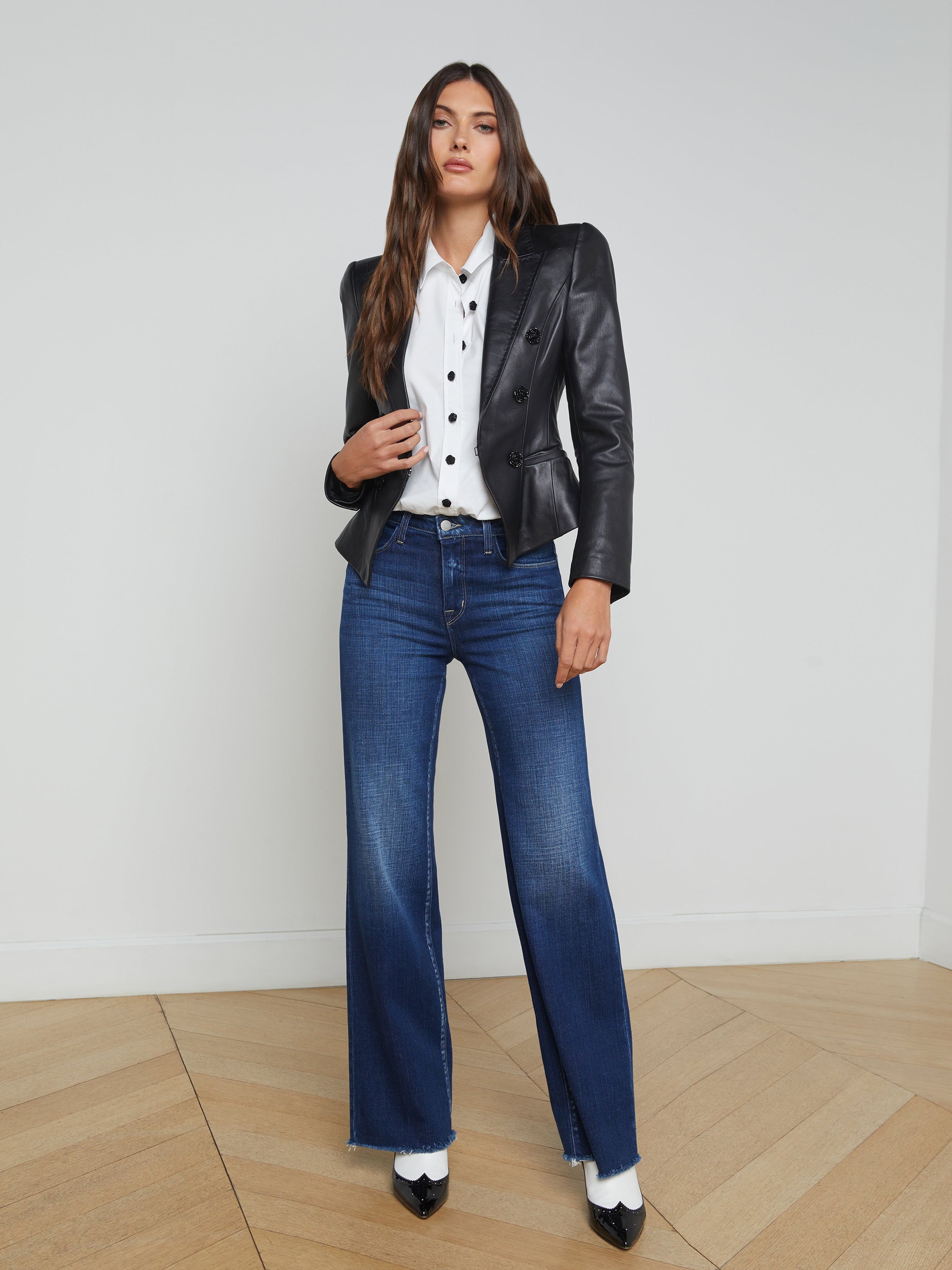Andalusia Leather Blazer In Black