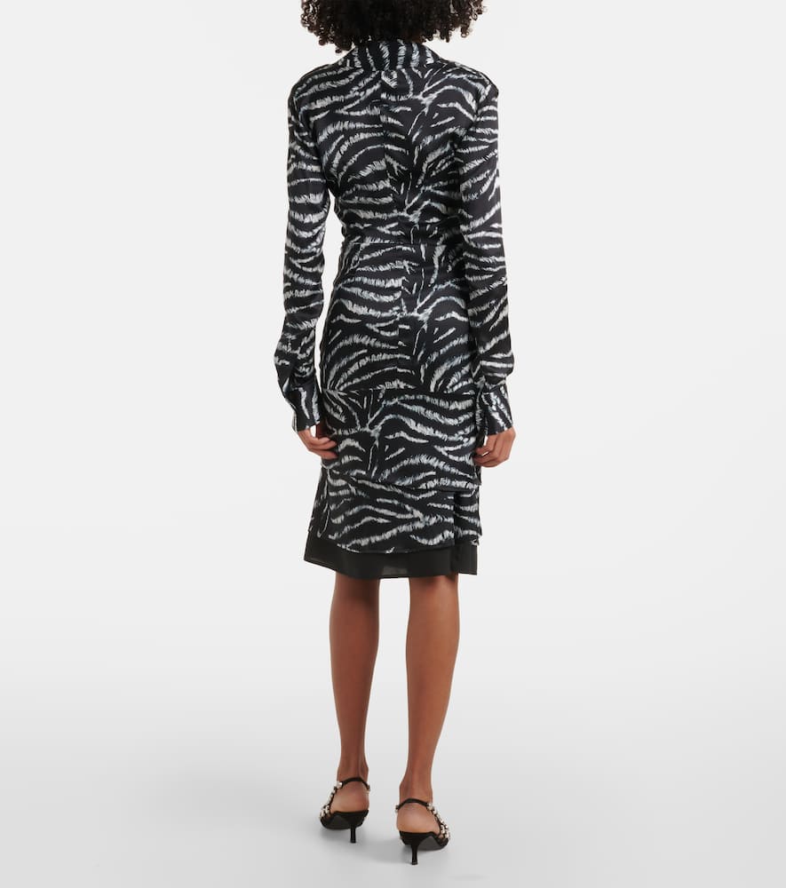 Zebra-print satin midi skirt