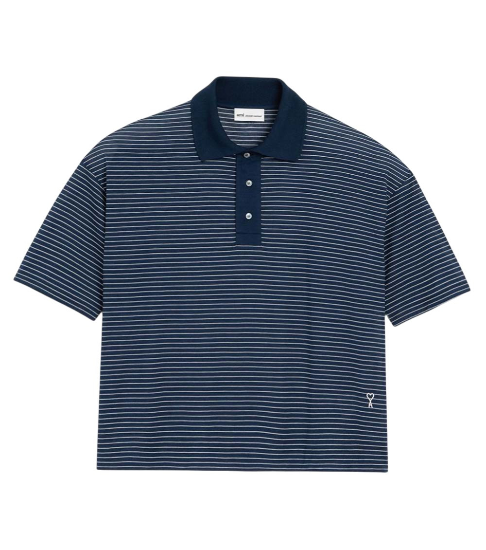 Blue Shirt Collar Striped Polo