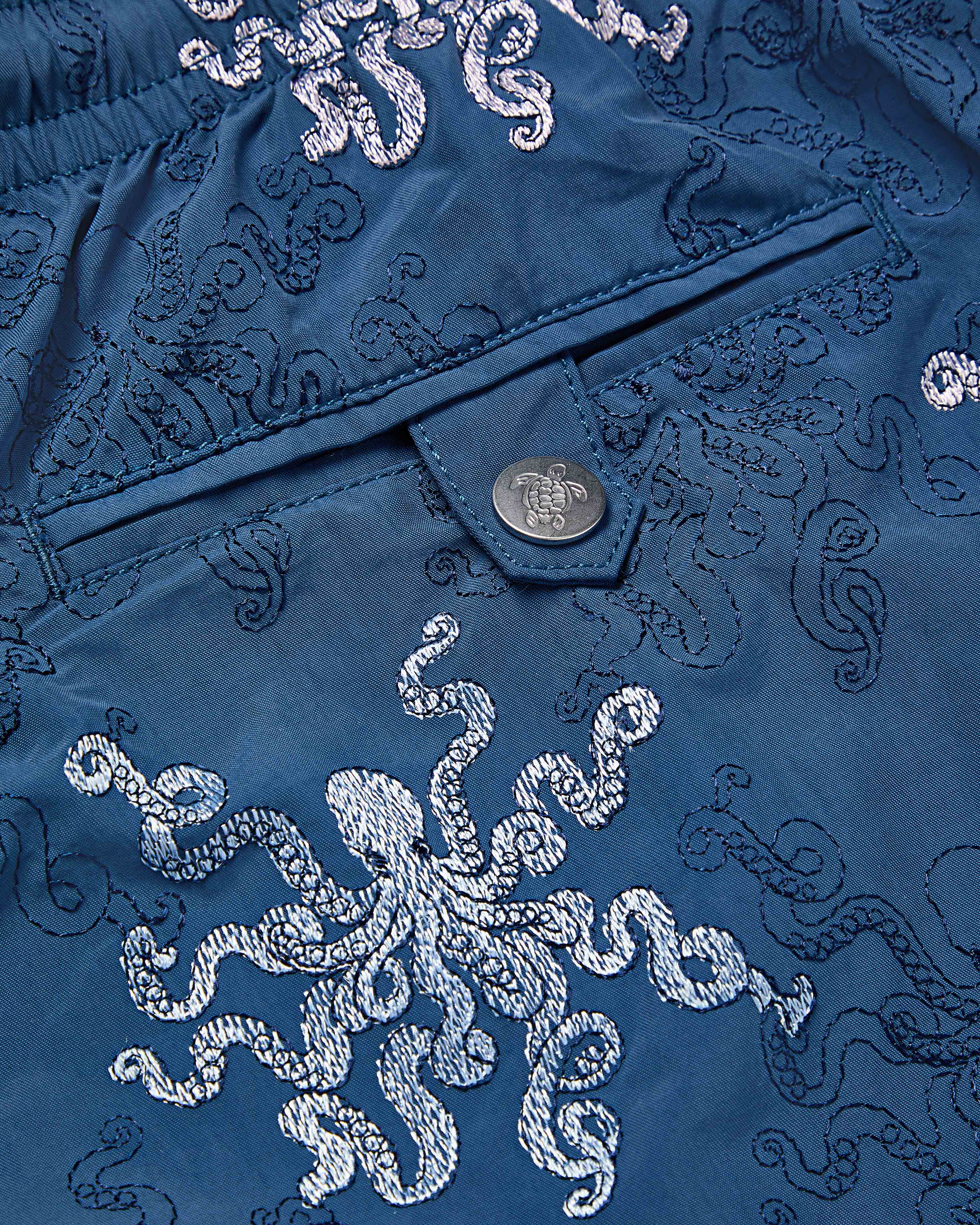 Men Embroidered Swim Trunks Octopus In Stripes - Limited Edition - Swimwear - Mistral - Blue