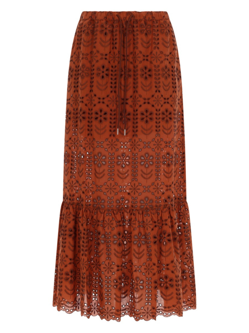 Brown Embroidered Maxi Skirt