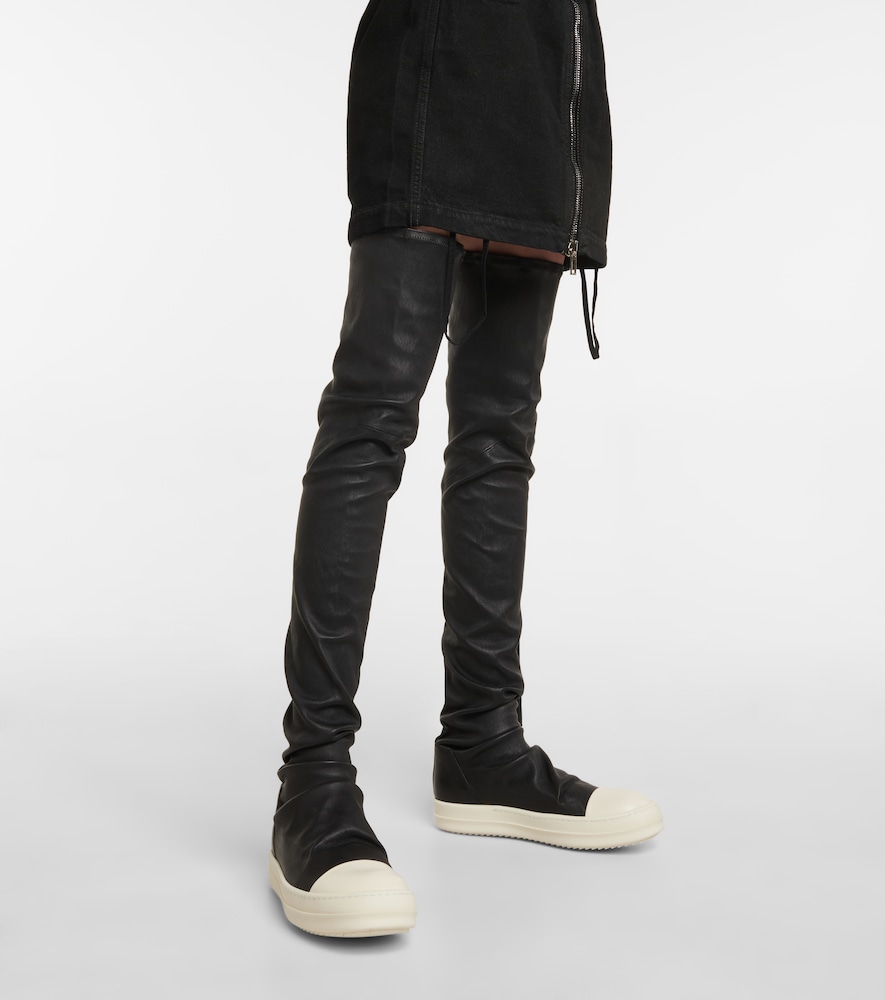 Stocking over-the-knee leather boots