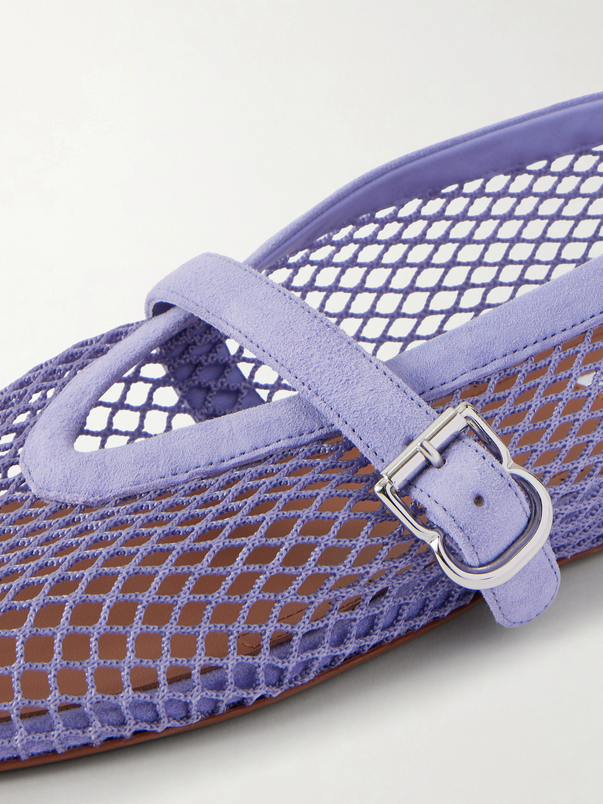 Suede-trimmed Fishnet Ballet Flats - Purple
