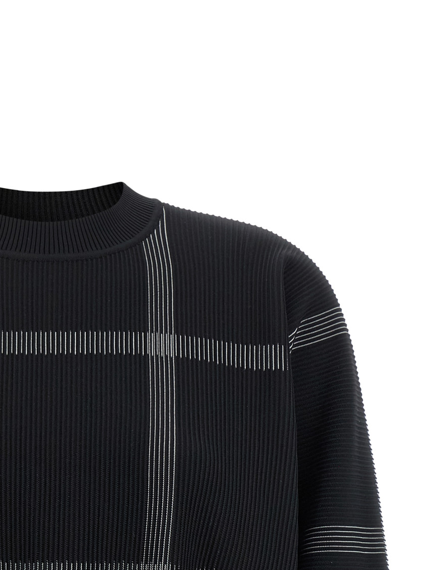 Pleats Please Issey Miyake - crossing knit crew neck check sweater