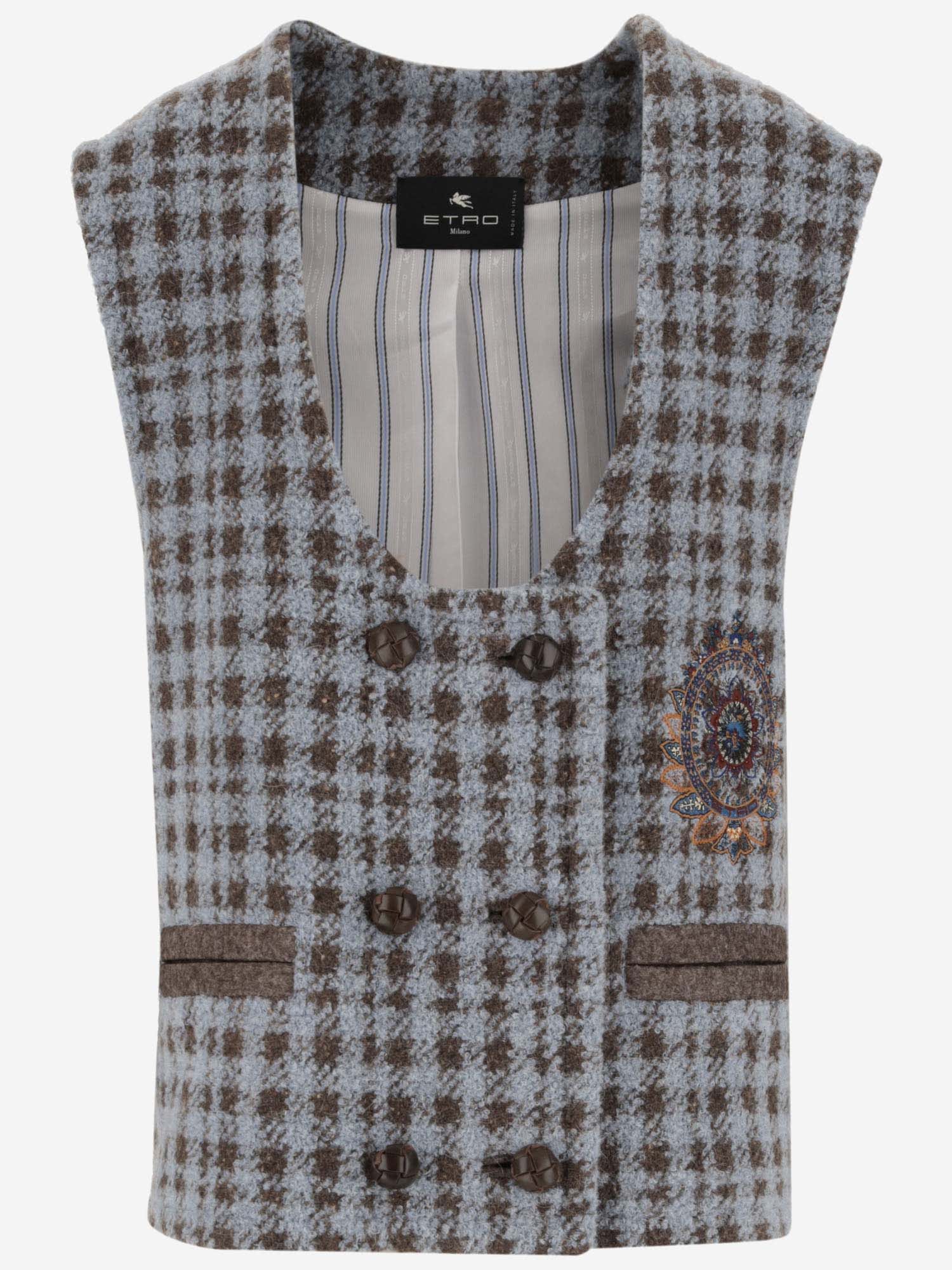 Houndstooth Over Vest With Embroidery