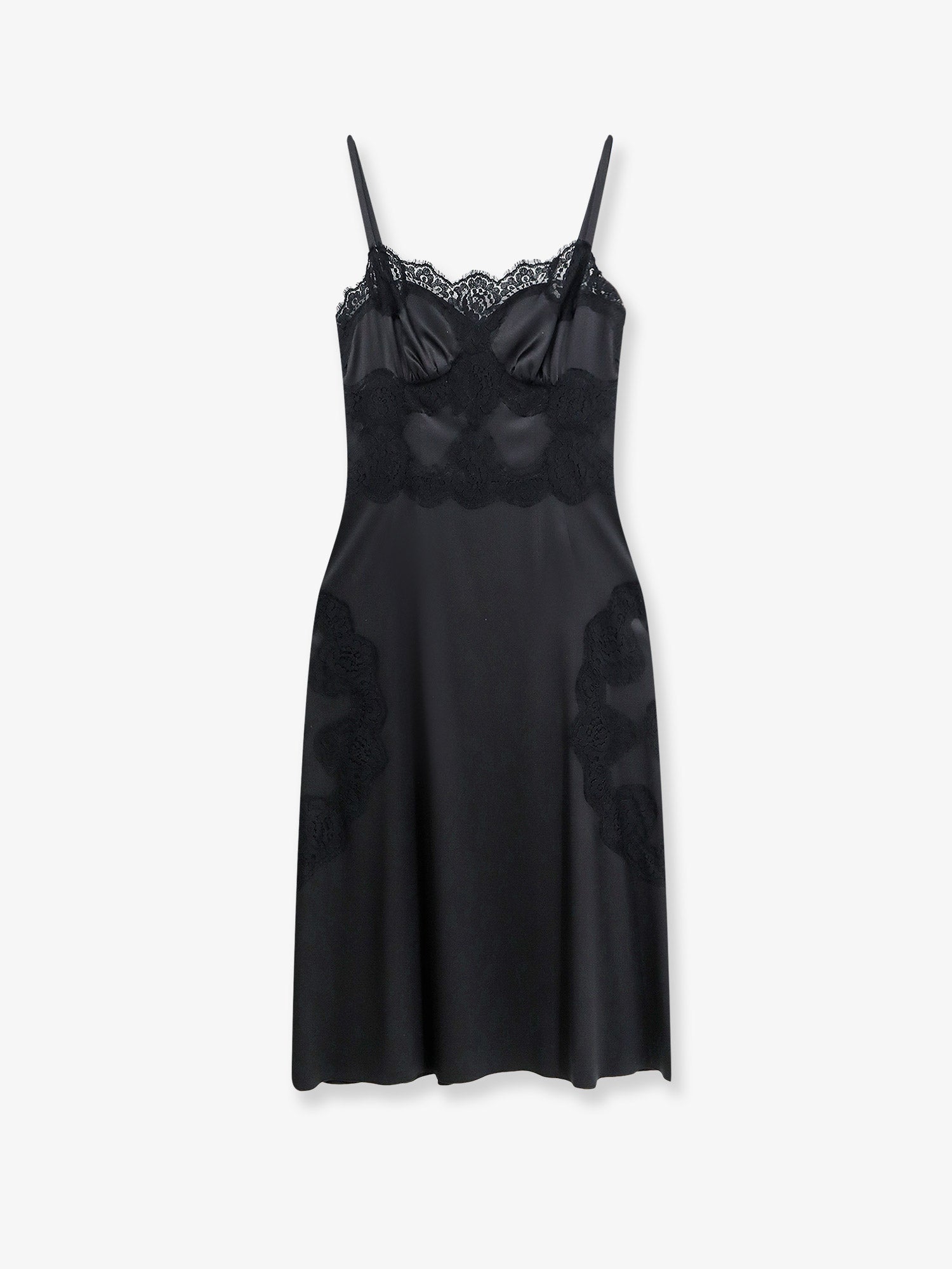 Lace-Trimmed Silk Slip Dress — Black