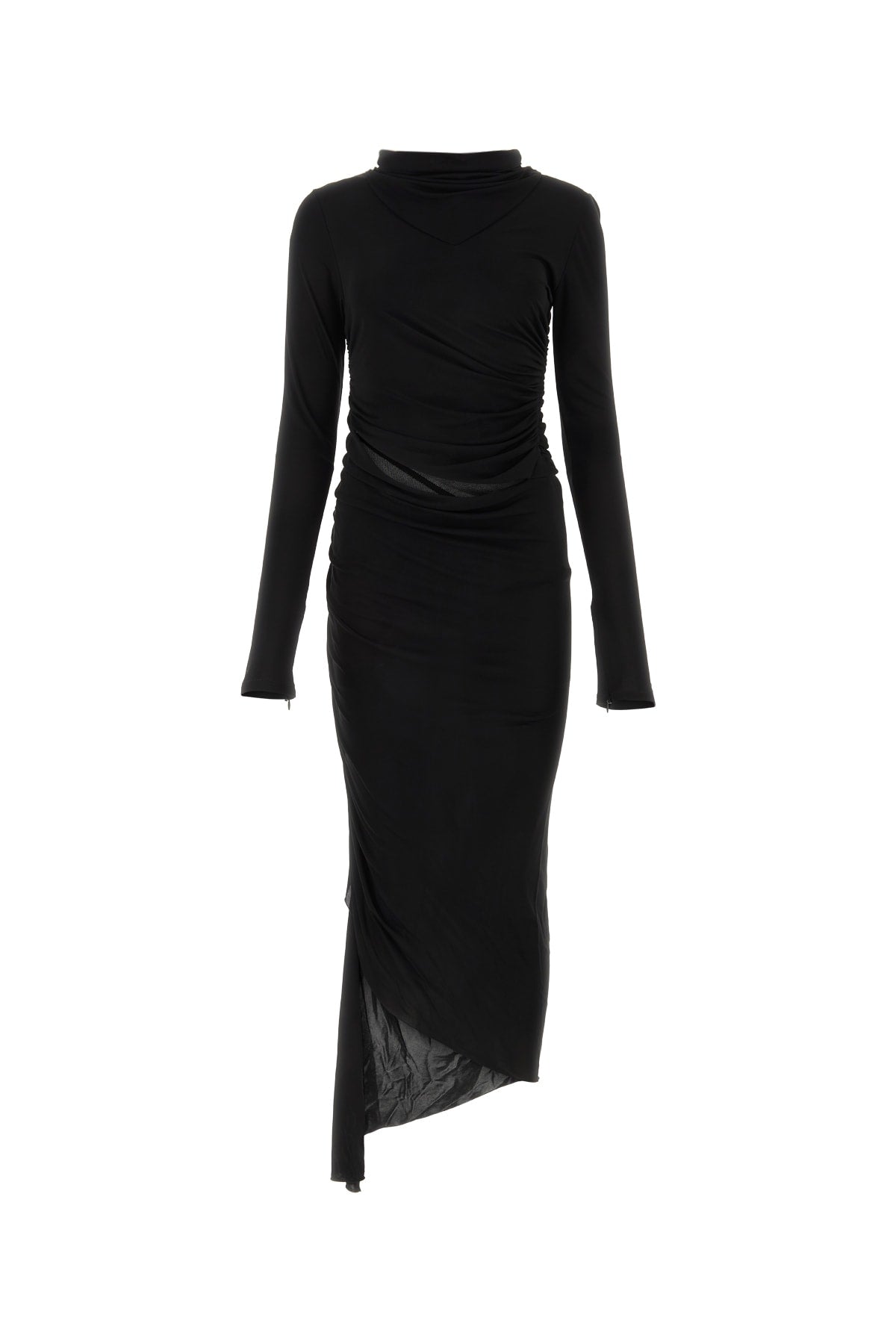 Ruched Viscose Dress — Black