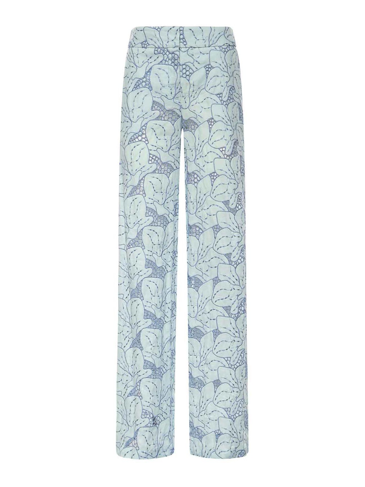 Linen Trousers With Orchid Embroidery