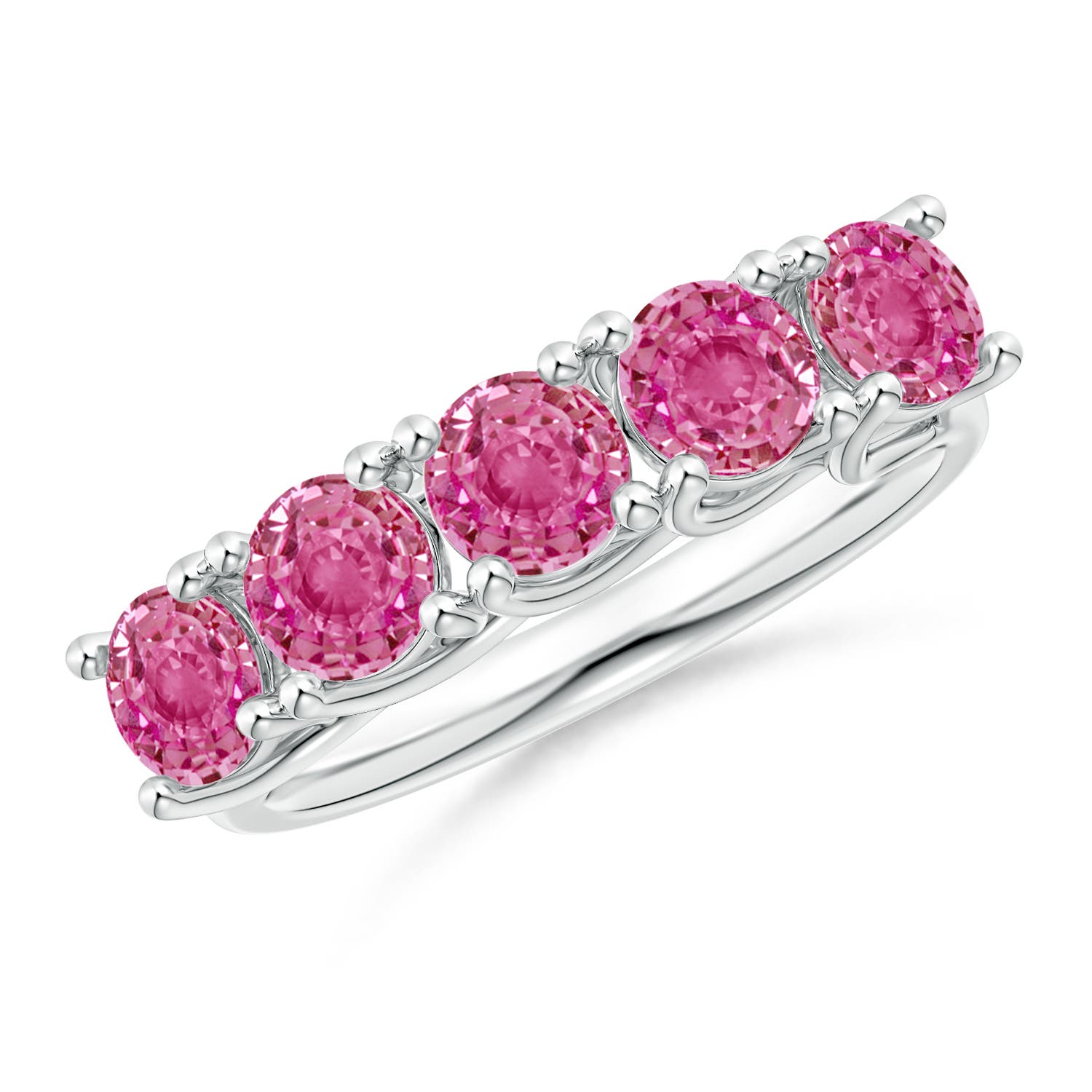 Angara 2.25 Carats Half Eternity Five Stone Pink Sapphire Wedding Ring in Platinum