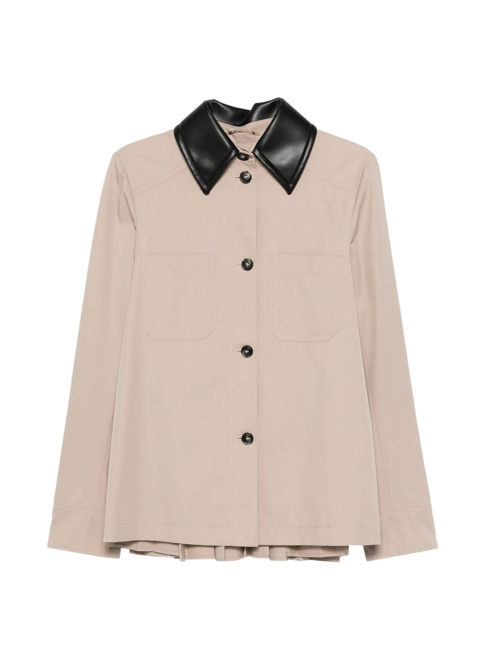 Chic Women's Mini Jacket with Leather Shirt Collar and Button Closure