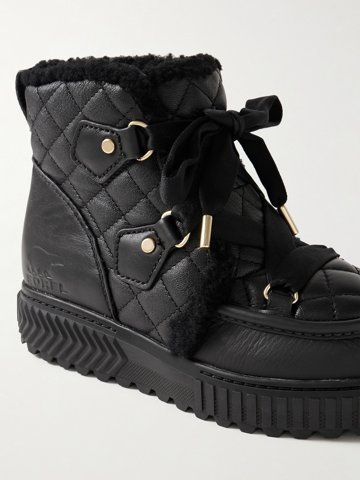 One Alpine Lux Fleece-lined Quilted Leather Ankle Boots - Black