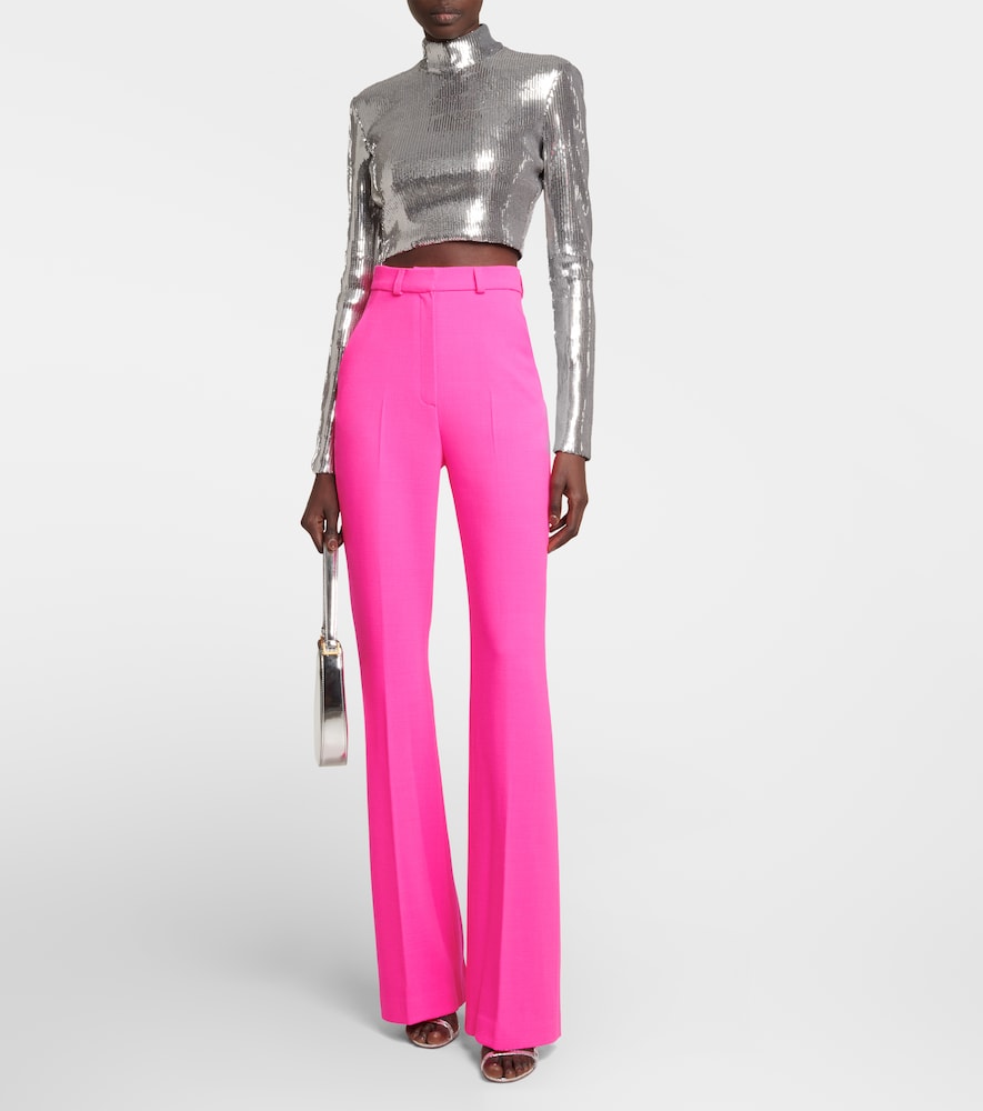High-rise wide-leg wool-blend pants