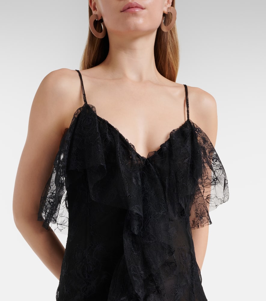 Ruffled sheer lace gown