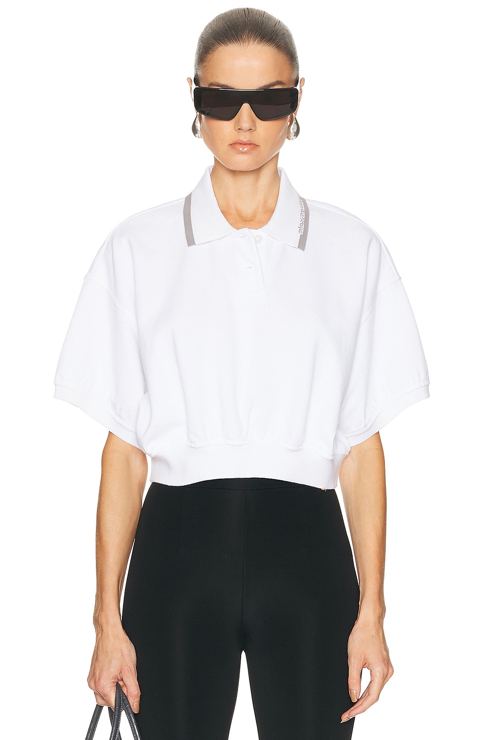 Alexander Wang Relaxed Cropped Cinched Polo Top in White - White. XS also in