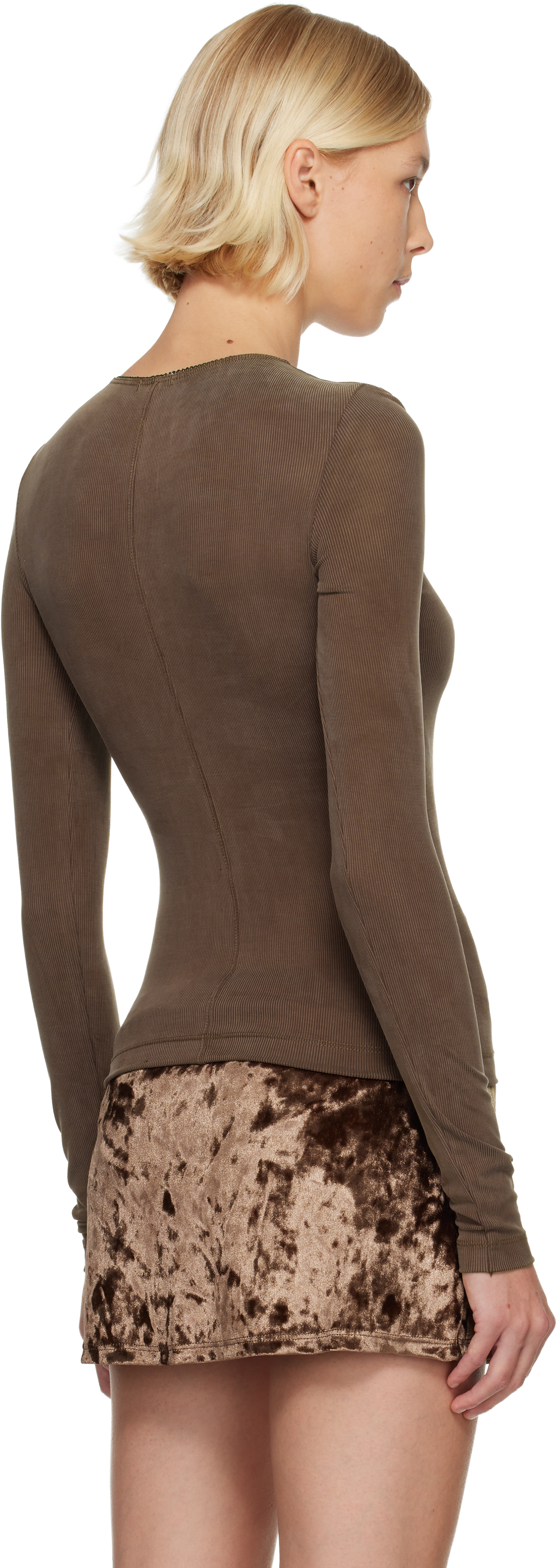 Brown Second Skin V-Neck T-shirt
