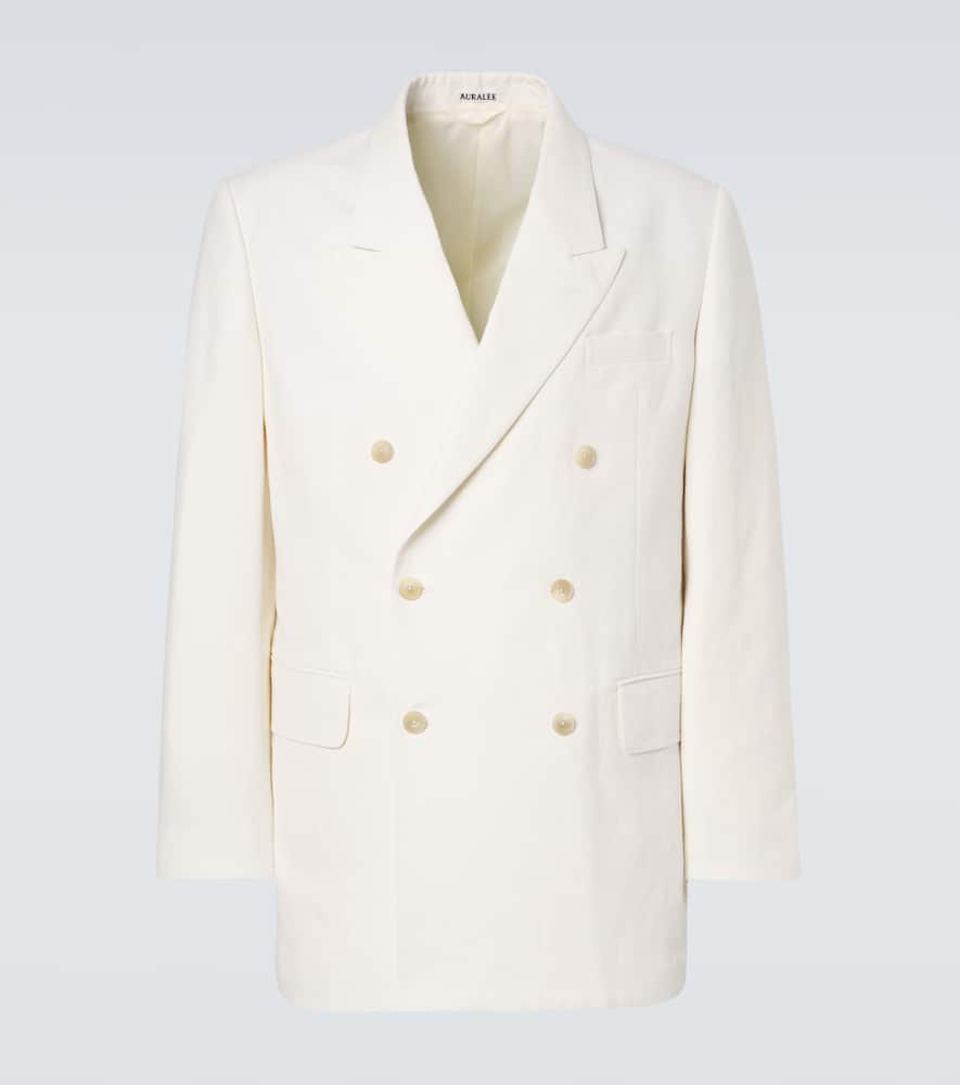 Double-breasted wool, cotton, and linen blazer