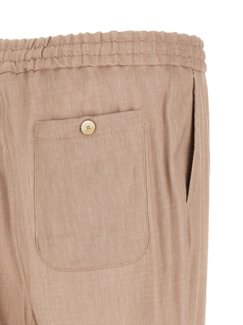 Flamed Linen Joggers Pants Beige