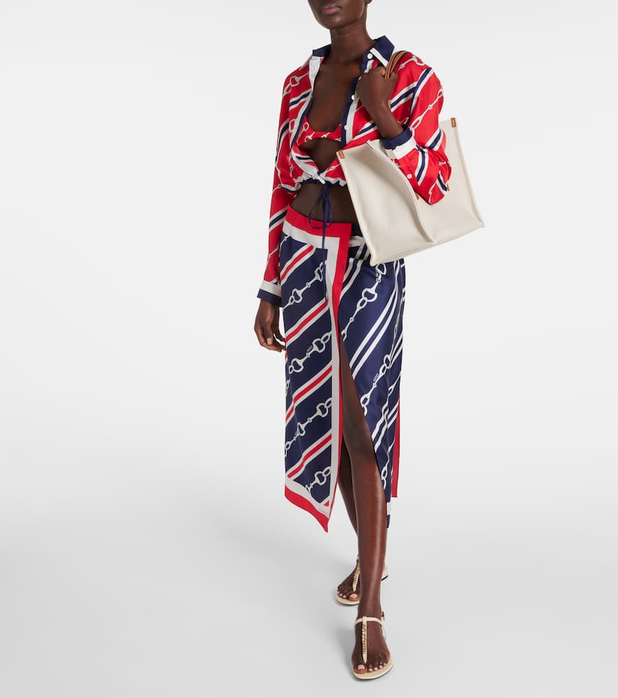 Horsebit silk twill wrap skirt