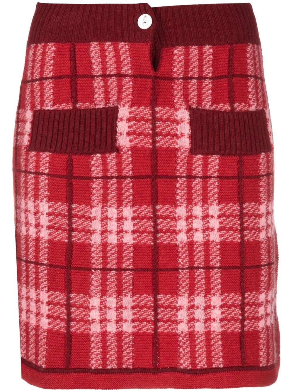 Knitted check-print miniskirt - Red